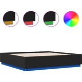 Maison Chic Posteljni okvir - Dvoposteljna postelja - Zakonska postelja z LED lučkami črn 200x200 cm inženirski les, (21695513) Cene