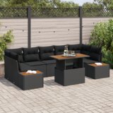 vidaXL 8-dijelni vrtni set za objedovanje s jastučićima Crni Poli Ratan Akacija | shoptok.hr