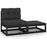 Maison Chic Seti vrtnega pohištva - Vrtna garnitura - Vrtni pohištvo set 2-delna z blazinami črna trdna borovina, (21811338) | Shoptok.si