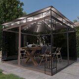 vidaXL Sjenica s mrežom i LED svjetlima 3 x 3 x 2,73 m smeđe-siva | shoptok.hr