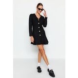 Trendyol Black Tweed Knit Dress with Ruffled Hem and Button Detail Cijene