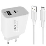 Brzi kućni punjač 30W Pd+USB +USB Type-C/ bela Cene