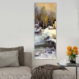 Wallxpert slika na platnu DKY287195121, zimsko selo uz reku sa čamcima u stilu uljane slike, 30 x 80 cm Cene