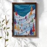 Wallxpert uramljena MDF slika NAL006-46, skijaši na snežnoj padini među šarenim jelkama, reljefni stil, 35,5 x 47 cm Cene