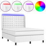 vidaXL Box spring postelja z vzmetnico LED bela 140x190cm umetno usnje, (20899934) Cene