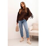 Kesi Włoski Women's butter-colored sweatshirt with decorative sleeves brown | ePonuda.com