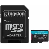 Kingston Spominska kartica Canvas GO Plus SDXC Class 10 UHS-I U3, 64 GB + adapter