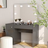 vidaXL Toaletna mizica z LED lučkami 110x55x145 cm MDF sijoče siva Cene