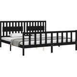  Okvir za krevet s uzglavljem crni 200 x 200 cm od masivnog drva | Eponuda.com