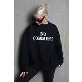 Madmext Women's Black Crew Neck Printed Oversized Sweatshirt Cene