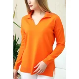 Dewberry 83295 Polo Neck Long Sleeve Slit Sweater-ORANGE