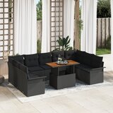 vidaXL 10-delni zunanji jedilni set z blazinami črn poli ratan akacija | Shoptok.si