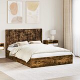  Krevetna konstrukcija s pohranom i uzglavljem Dimljeni hrast Smeđa 135 x 190 cm | Shoptok.si