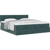 vidaXL Otomanski posteljni okvir z vzmetnicami zelen 200x200cm žamet, (21609301) | Shoptok.si