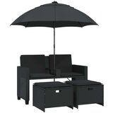  Vrtni dvosjed sa suncobranom i tabureima crni od poliratana | shoptok.hr