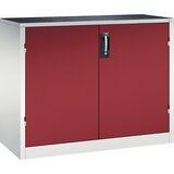 C+P Delavniška stranska omarica s krilnimi vrati in predali, VxŠxG 1000 x 1200 x 500 mm, svetlo sive / rubinasto rdeče barve | Shoptok.si