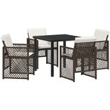 vidaXL 5-delni vrtni jedilni set s kamnito oblogo Rjav Polyratan, vrtna miza Črna 80x80x73 cm Temperirano Steklo Cene