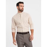 Ombre Men's linen shirt with collar and pocket REGULAR FIT - cream | Shoptok.si