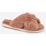 EVENTO Furry Women's Slippers With Intertwined Straps Camel Quenelle | shoptok.hr