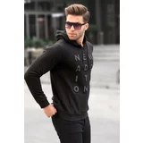 Madmext Men's Black Embossed Hooded Sweatshirt 2789