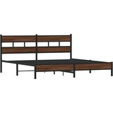 Metalni Kovinski posteljni okvir brez vzmetnice rjavi hrast 193x203 cm, (21607006) | Shoptok.si