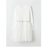 LC Waikiki Girl's Dress with a Crew Neck Long Sleeve
