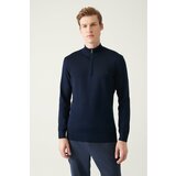 Avva Men's Navy Blue High Neck Wool Blended Standard Fit Normal Cut Knitwear Sweater Cene