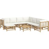  9-dijelna vrtna garnitura od bambusa s krem bijelim jastucima | shoptok.hr