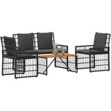  Set vanjskog namještaja s jastukom 4 pcs Crna i tamno siva - Crna i tamno siva 2x pojedinačna stolica +1x klupa +1x veliki stol | shoptok.hr