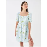 LC Waikiki Women's Square Neck Patterned Poplin Dress with Balloon Sleeves