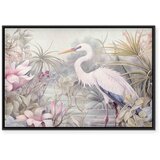  Slika - Heron wading in a pond - illustration in bright colours 120x80 U crnom drvenom okviru | shoptok.hr
