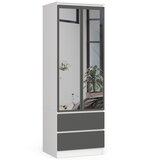 AKORD Star Garderobna Omara, 2 Vrata, 2 Predala In Ogledala, Bela/Siva, (5000331643) | Shoptok.si
