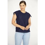 Şans Women's Navy Blue Plus Size Lace Up Shoulder Polyester Fabric Blouse Cene