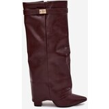 Boto Women's Ankle Boots With Block Heel Rolled Down Shaft And Gold Detail Burgundy Diorna | Shoptok.si