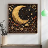 Wallxpert uramljena mdf slika DOS066-50, zlatni polumesec i zvezde iznad cvetne livade, 50 x 50 cm | Eponuda.com
