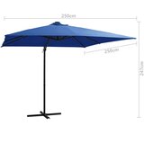 In Konzolni suncobran s čeličnom šipkom LED 250 x 250 cm azurni | shoptok.hr