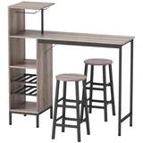 3-delni barski set, s shranjevanjem, stojalom za vino in držali za kozarce, siv, za majhne prostore, (5000493615)