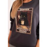 Kesi Włoski Women's cotton sweatshirt with a cat print and text graphite | shoptok.hr