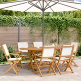vidaXL Zložljivi vrtni stoli 6 kosov kremno belo blago in trden les