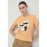 Karl Lagerfeld Bombažna kratka majica oranžna barva