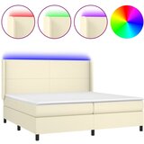 Krevet box spring s madracem LED krem 200x200cm od umjetne kože | Eponuda.com