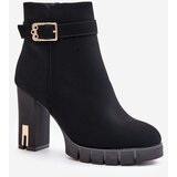 Boto Leather Ankle Boots With Buckle On Heel Black Eftane | Shoptok.si