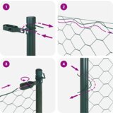 vidaXL heksagonalna ograja zelena 1.6x100 m jeklo, stebri za ograjo 13 kosov zelena Ø32 mm 210 cm pocinkano jeklo | Shoptok.si
