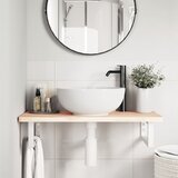  Zidna polica za umivaonik od čelika i masivne bukovine Smeđa 80 x 40 x 2.5 cm | Shoptok.si