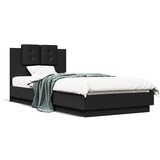 vidaXL Okvir kreveta s uzglavljem i LED svjetlima crni 100 x 200 cm Cijene