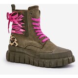 EVENTO Women's Platform Ankle Boots with Lace Up Leopard Pattern Green Edidda | Eponuda.ba