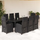  9-dijelni vrtni blagovaonski set s jastucima crni od poliratana Crna Dužina stola 190 cm | Shoptok.si