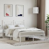 The Living Store Kovinski posteljni okvir z vzglavjem bel 150x200 cm - Posteljni Okvir, (21528084) | Shoptok.si