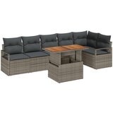 vidaXL Set Vrtnih Sofa od 7 Dijelova sa Jastučićima Sivi Poli Ratan Akacija, 2-Sjedalni Vrtni Sofa sa Jastučićima Sivi Poli Ratan Cijene