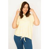 Şans Women's Plus Size Yellow Hooded Striped Sweatshirt Cene